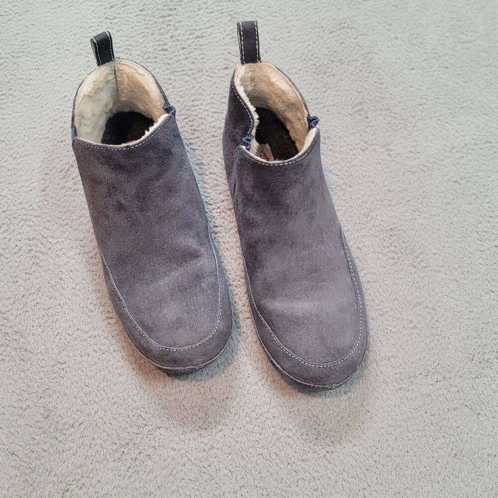 OluKai Bootie Womens 8 Cloud Grey Leather 'Olani Shearling Lined Slipper 20392-